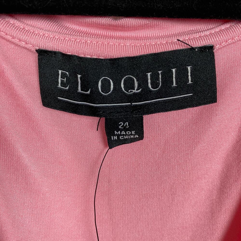 Eloquii Pink Cross Front Waist Tie Flutter Sleeve Midi Dress Sz.24W NWT - Picture 10 of 16